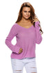Sexy Purple Knitted Long Sleeve Plunge Jumper